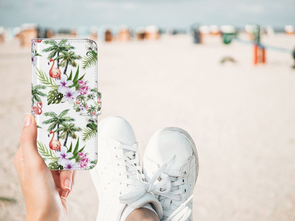 Huawei P40 Lite Telefoonhoesje met Pasjes Flamingo Palms