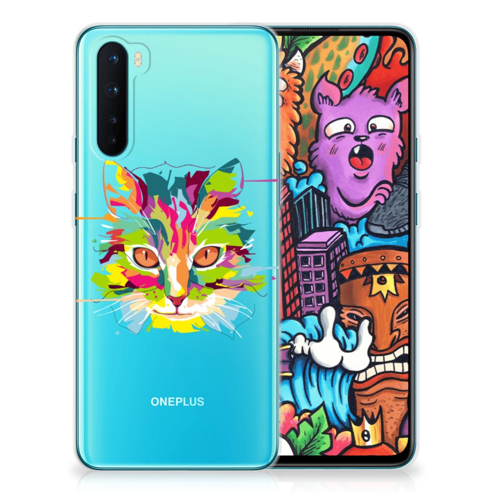 OnePlus Nord Telefoonhoesje met Naam Cat Color