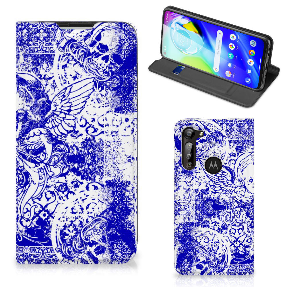 Mobiel BookCase Motorola Moto G8 Power Angel Skull Blauw - B2C Telecom