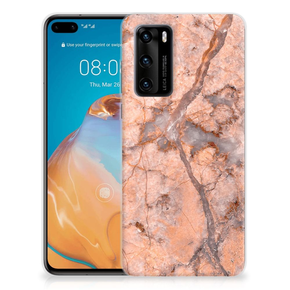 Huawei P40 TPU Siliconen Hoesje Marmer Oranje B2C Telecom