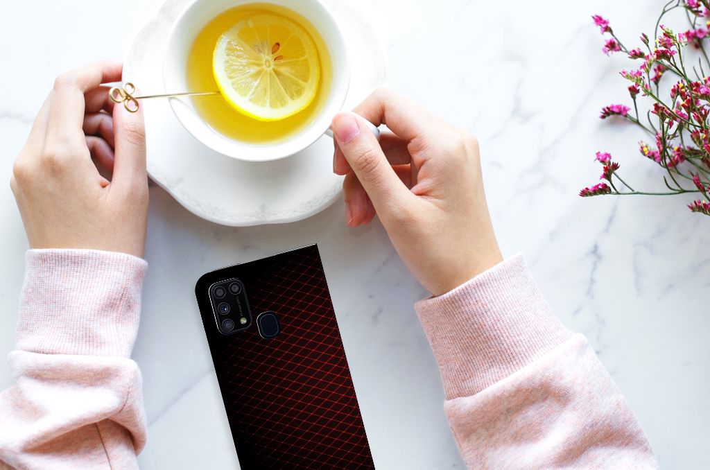 Samsung Galaxy M31 Hoesje met Magneet Geruit Rood - B2C Telecom