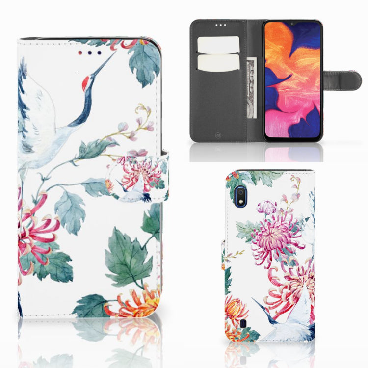 Samsung Galaxy A10 Telefoonhoesje met Pasjes Bird Flowers