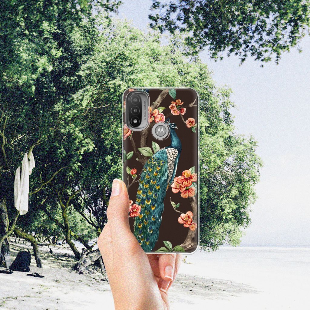 Motorola Moto E20 | E40 TPU Hoesje Pauw met Bloemen B2C Telecom