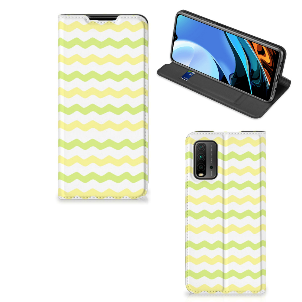 Xiaomi Poco M3 | Redmi 9T Hoesje met Magneet Waves Yellow - B2C Telecom