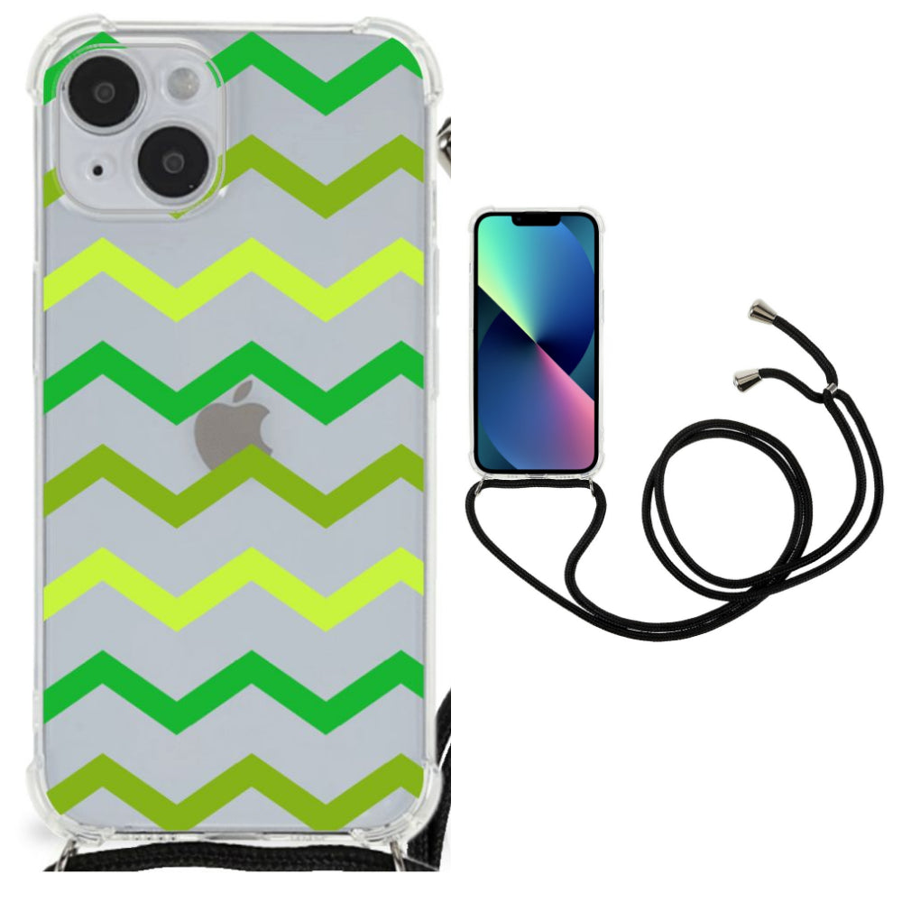 iPhone 14 Plus Doorzichtige Silicone Hoesje Zigzag Groen