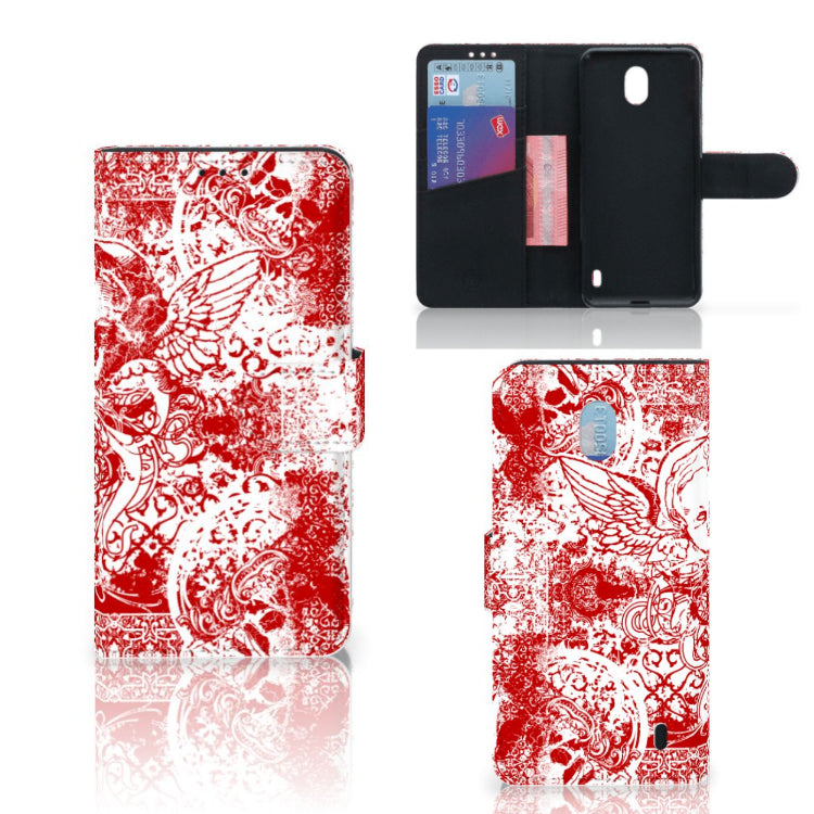 Telefoonhoesje met Naam Nokia 1 Plus Angel Skull Rood