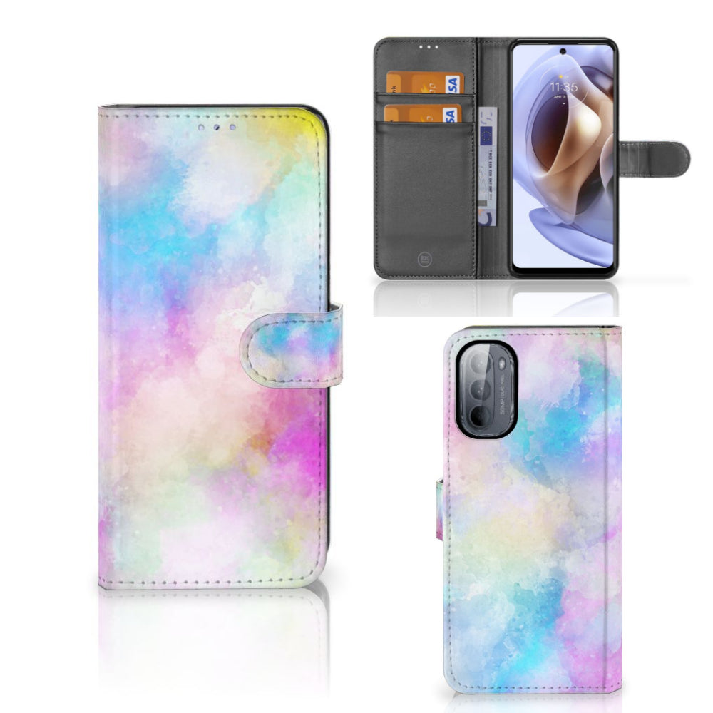 Hoesje Motorola Moto G31 | G41 Watercolor Light met pastelkleuren en pasjeshouder voor unieke uitstraling.
