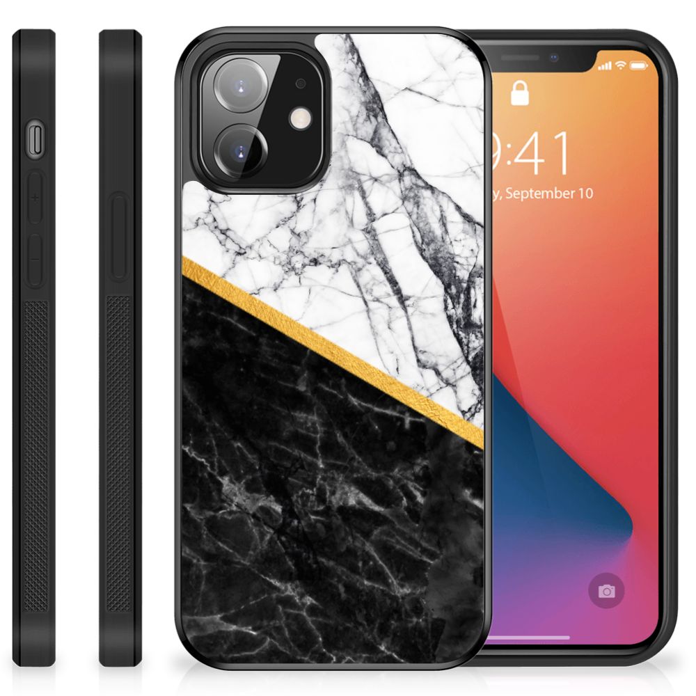 iPhone 12 Mini Gripcase Marmer Wit Zwart - Origineel Cadeau Man B2C Telecom
