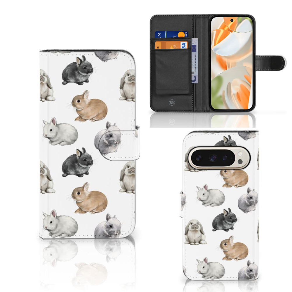 Telefoonhoesje met Pasjes voor Google Pixel 9 | 9 Pro Konijntjes