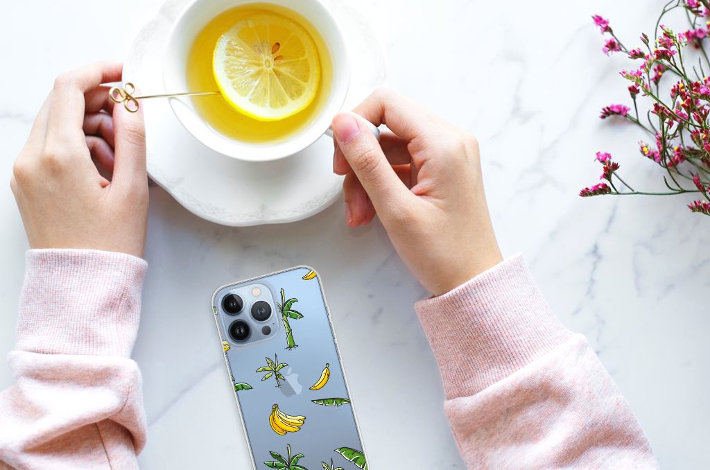 Apple iPhone 13 Pro TPU Case Banana Tree met bananen en palmbomen, perfect voor een vrolijke uitstraling đ´đ.