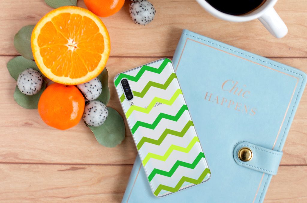 Samsung Galaxy A50 TPU bumper Zigzag Groen
