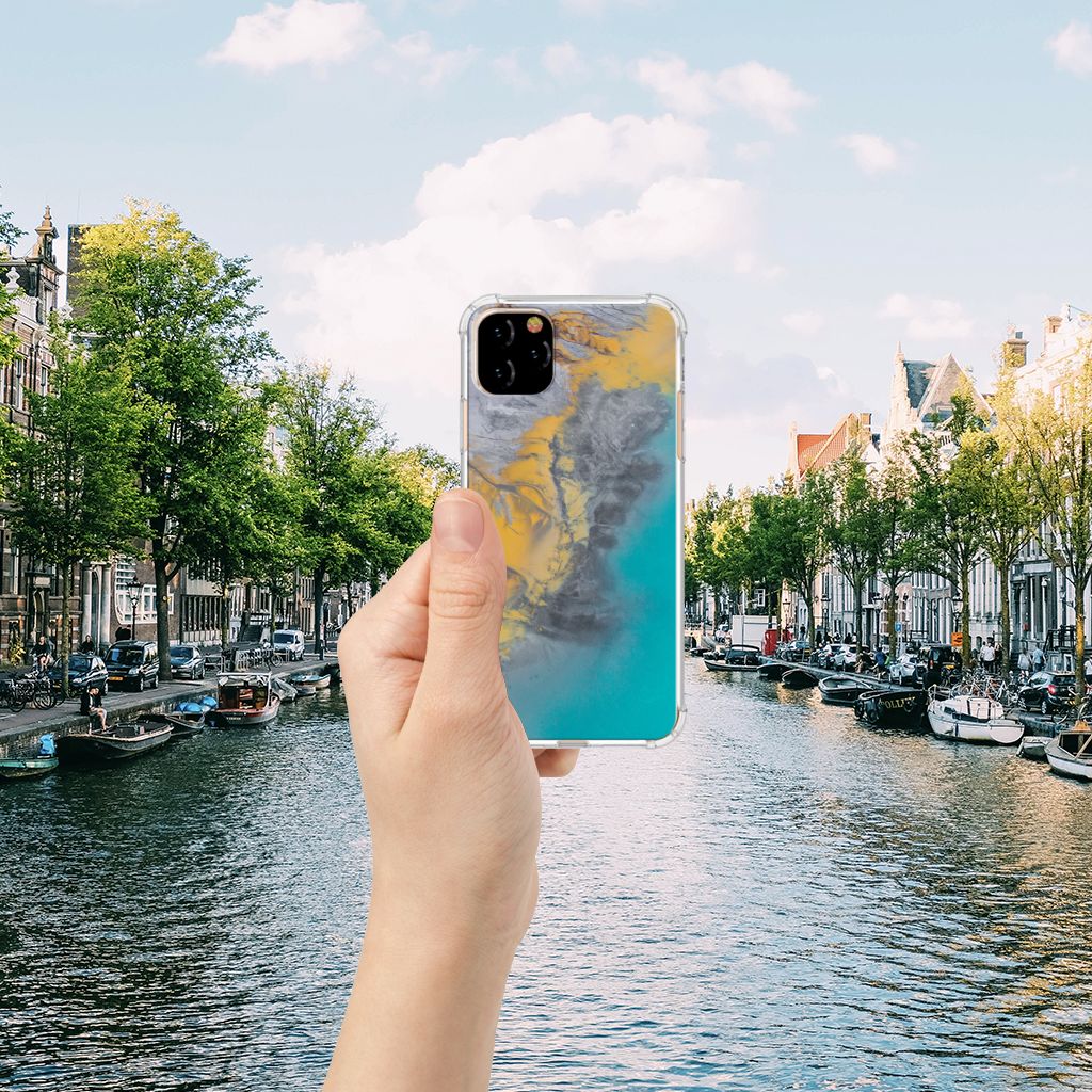 Apple iPhone 11 Pro Max Anti-Shock Hoesje Marble Blue Gold