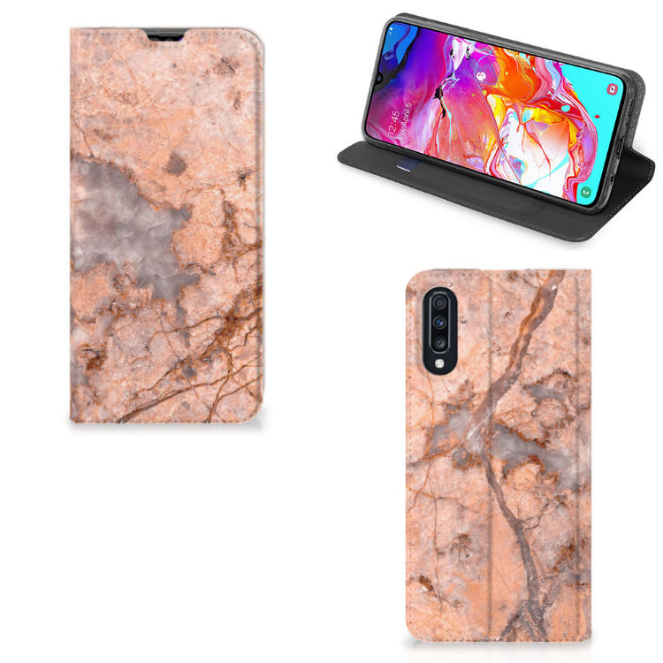 Samsung Galaxy A70 Standcase Marmer Oranje