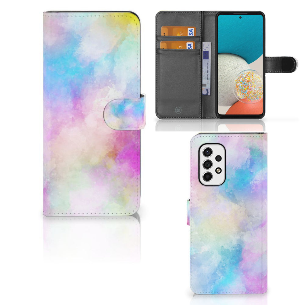 Hoesje Samsung Galaxy A53 Watercolor Light met pasjeshouder en kleurrijk watercolor ontwerp.