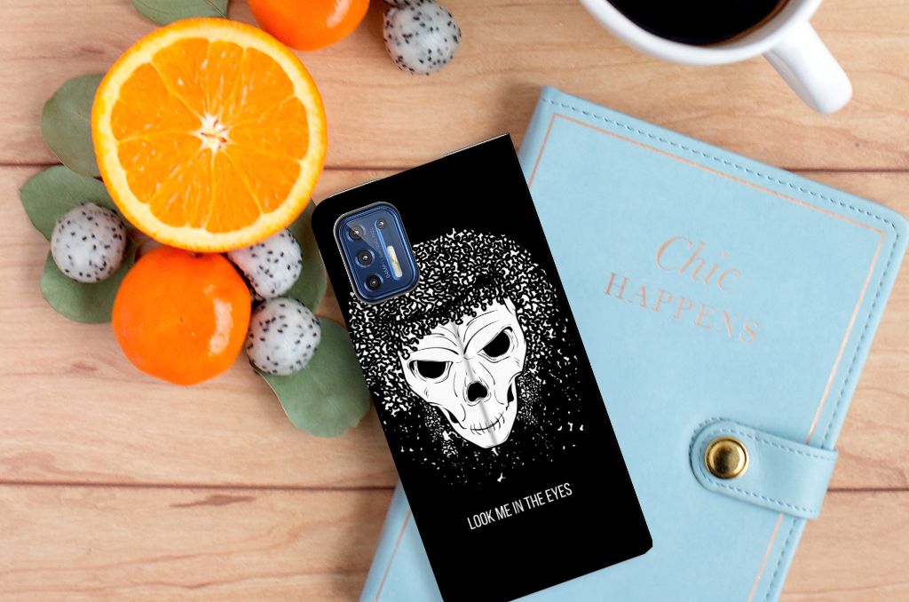 Mobiel BookCase Motorola Moto G9 Plus Skull Hair - B2C Telecom