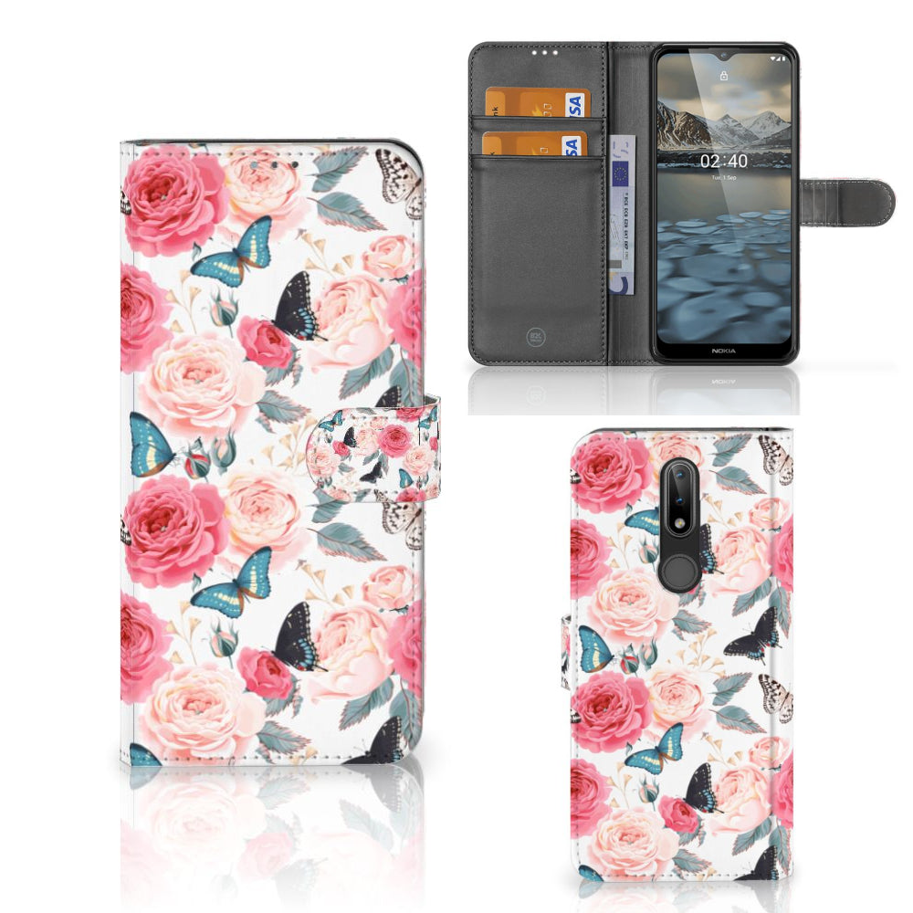 Nokia 2.4 Hoesje Butterfly Roses