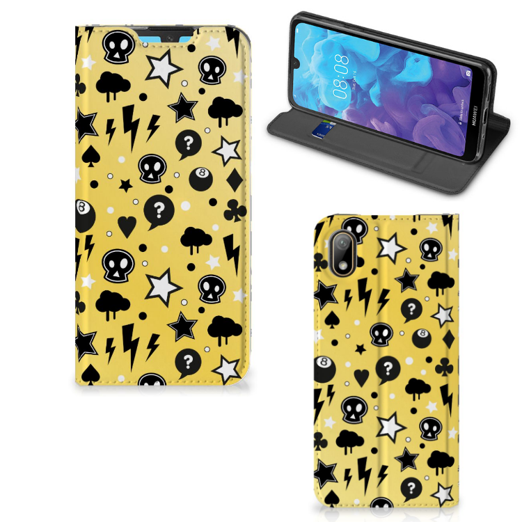 Mobiel BookCase Huawei Y5 (2019) Punk Geel - B2C Telecom