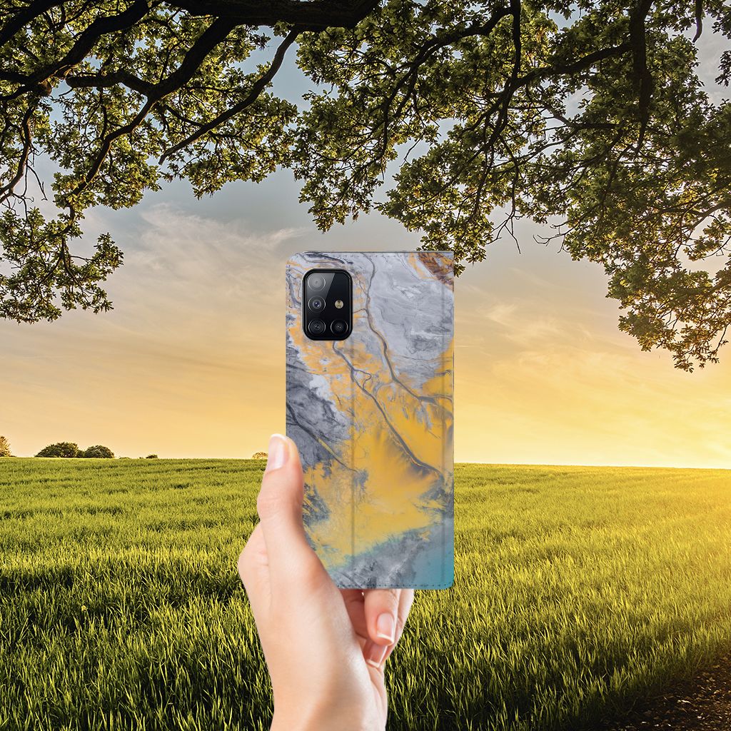 Samsung Galaxy A71 Standcase Marble Blue Gold - B2C Telecom