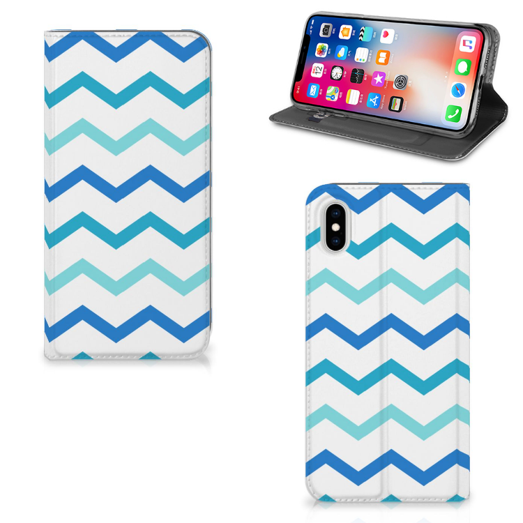 Apple iPhone Xs Max Hoesje met Magneet Zigzag Blauw