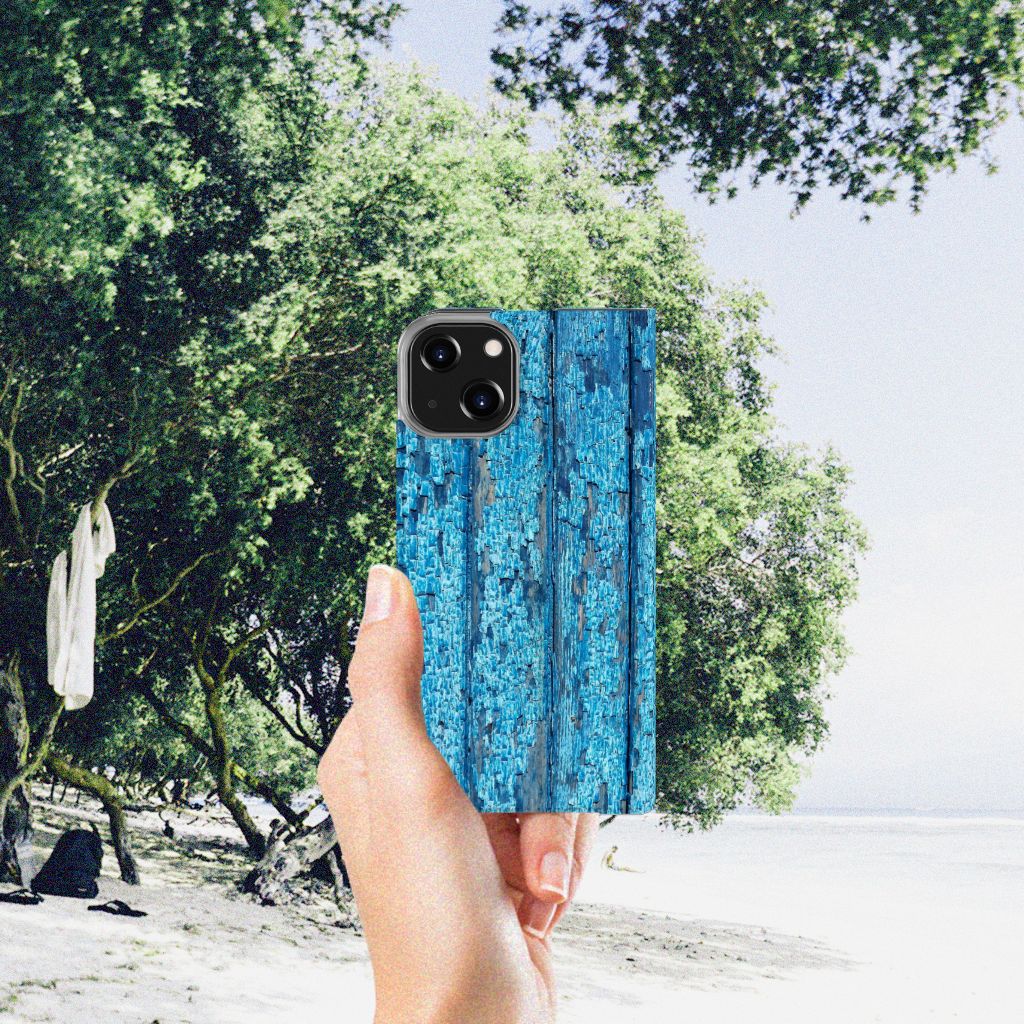 iPhone 14 Book Wallet Case Wood Blue - B2C Telecom
