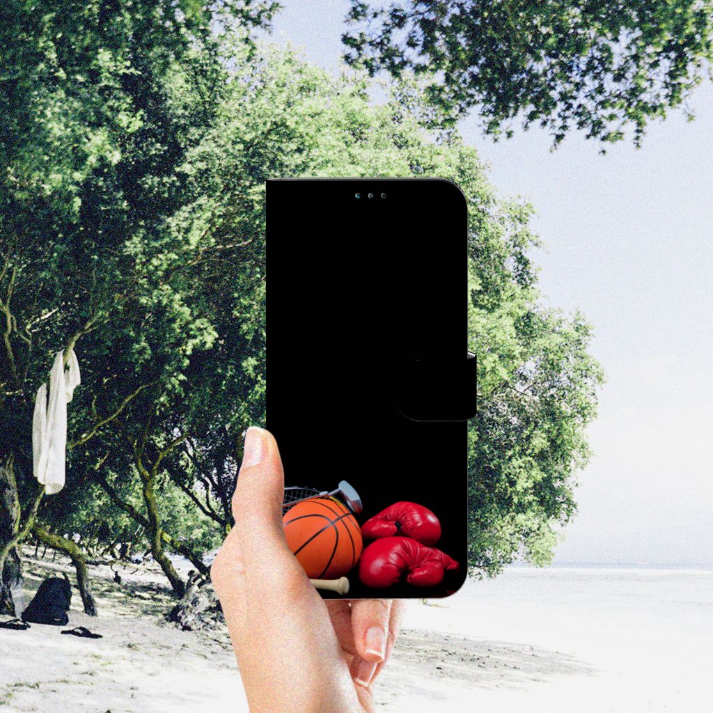 Nokia G50 Wallet Case met Pasjes Sports met sportdesign en afbeelding van basketbal en bokshandschoenen