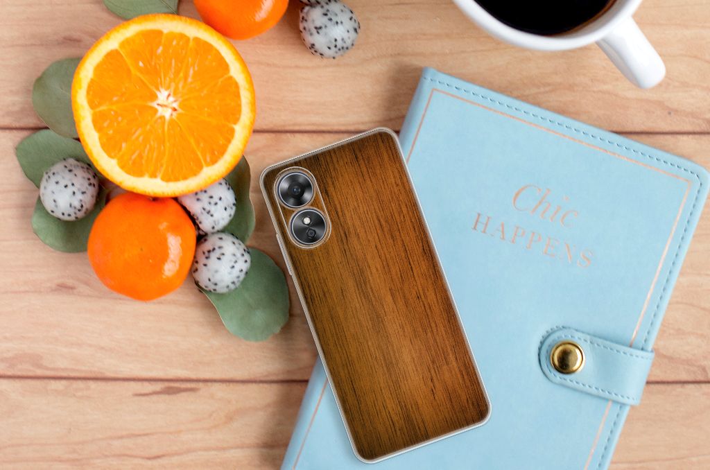 OPPO A17 Bumper Hoesje Donker Hout