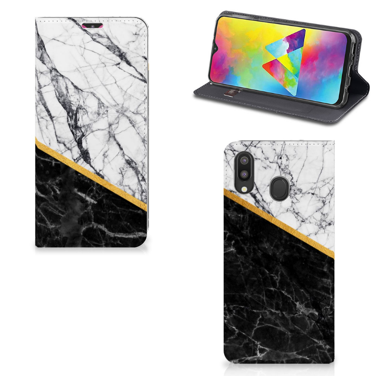 Samsung Galaxy M20 Standcase Marmer Wit Zwart - Origineel Cadeau Man