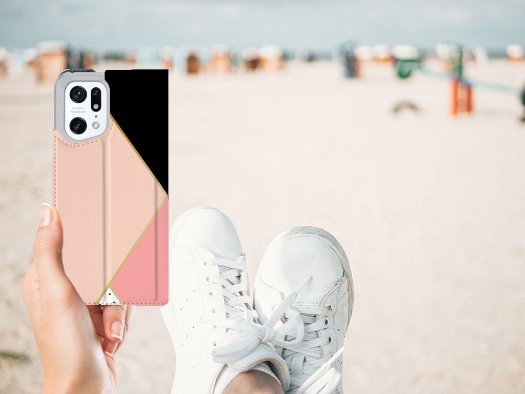 OPPO Find X5 Pro Stand Case Zwart Roze Vormen - B2C Telecom