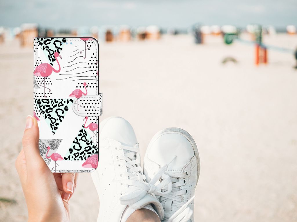 OPPO A74 4G Telefoonhoesje met Pasjes Flamingo Triangle