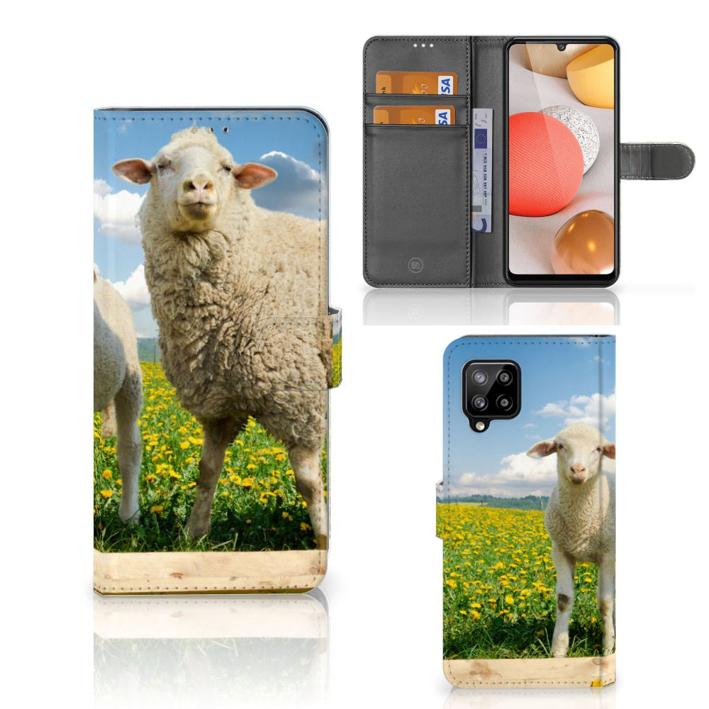 Samsung Galaxy A42 5G Telefoonhoesje met Pasjes Schaap en Lammetje