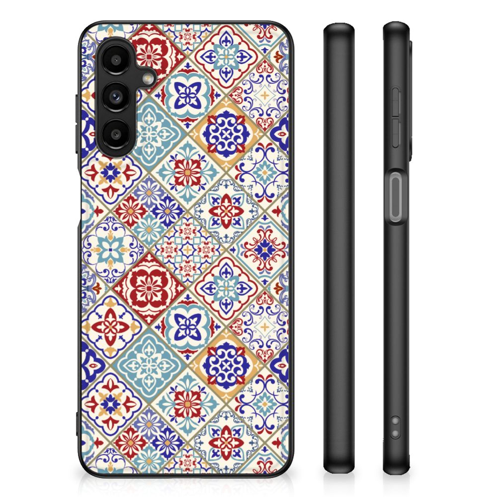 Samsung Galaxy A14 5G Marmeren Print Telefoonhoesje Tiles Color in kleurrijk tegelmotief en zwart frame.