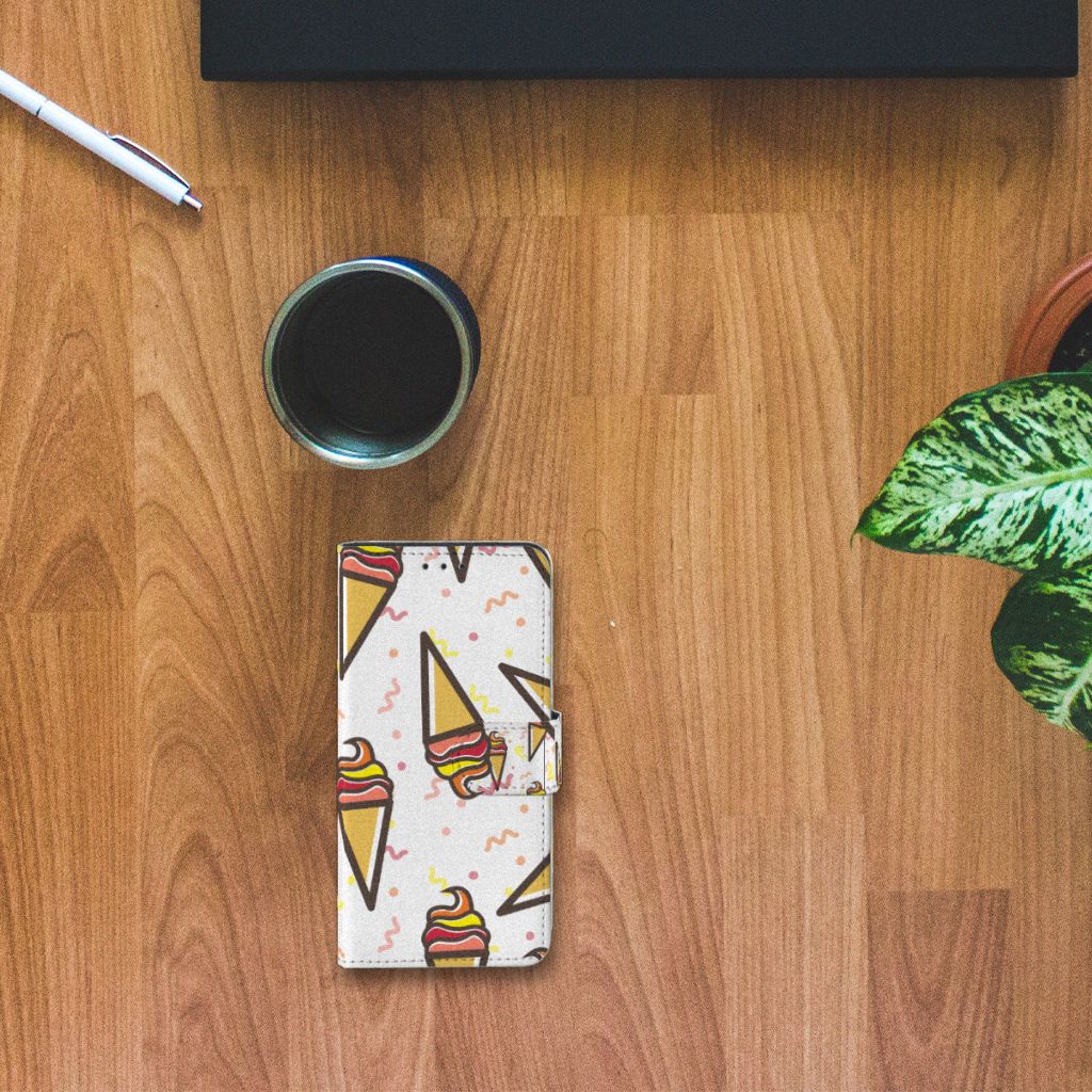 Icecream Hoesje Alcatel 1B (2020) Boekhoesje Wit Meerkleurig Kunstleer TPU Met Kaartvakken | Book Case