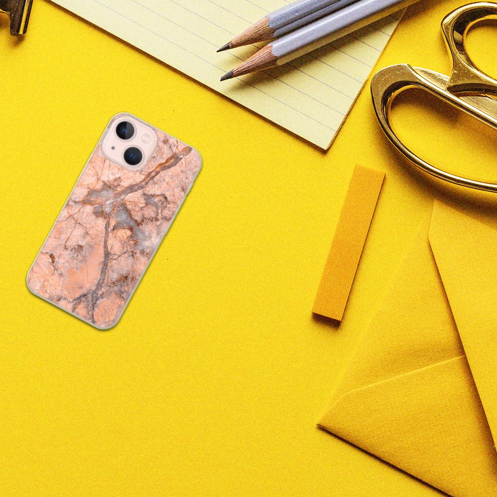 iPhone 13 mini TPU Siliconen Hoesje Marmer Oranje B2C Telecom