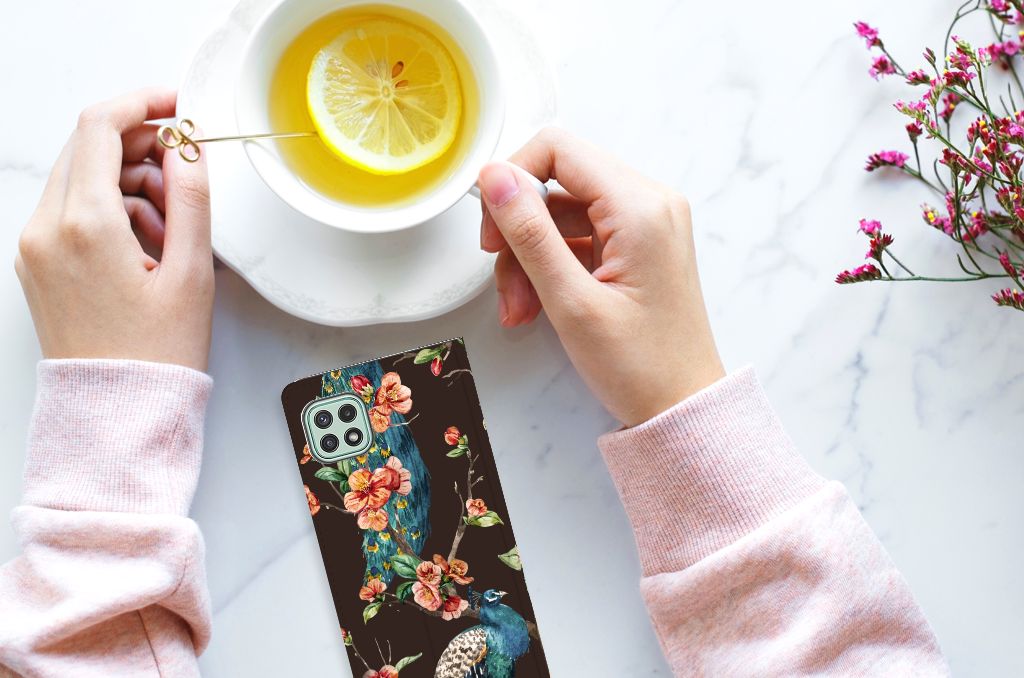 Samsung Galaxy A22 5G Hoesje maken Pauw met Bloemen - B2C Telecom