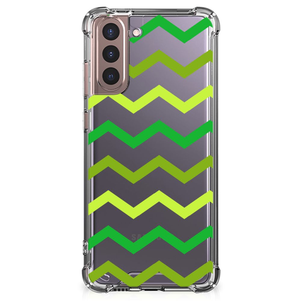 Samsung Galaxy S21 Plus Doorzichtige Silicone Hoesje Zigzag Groen