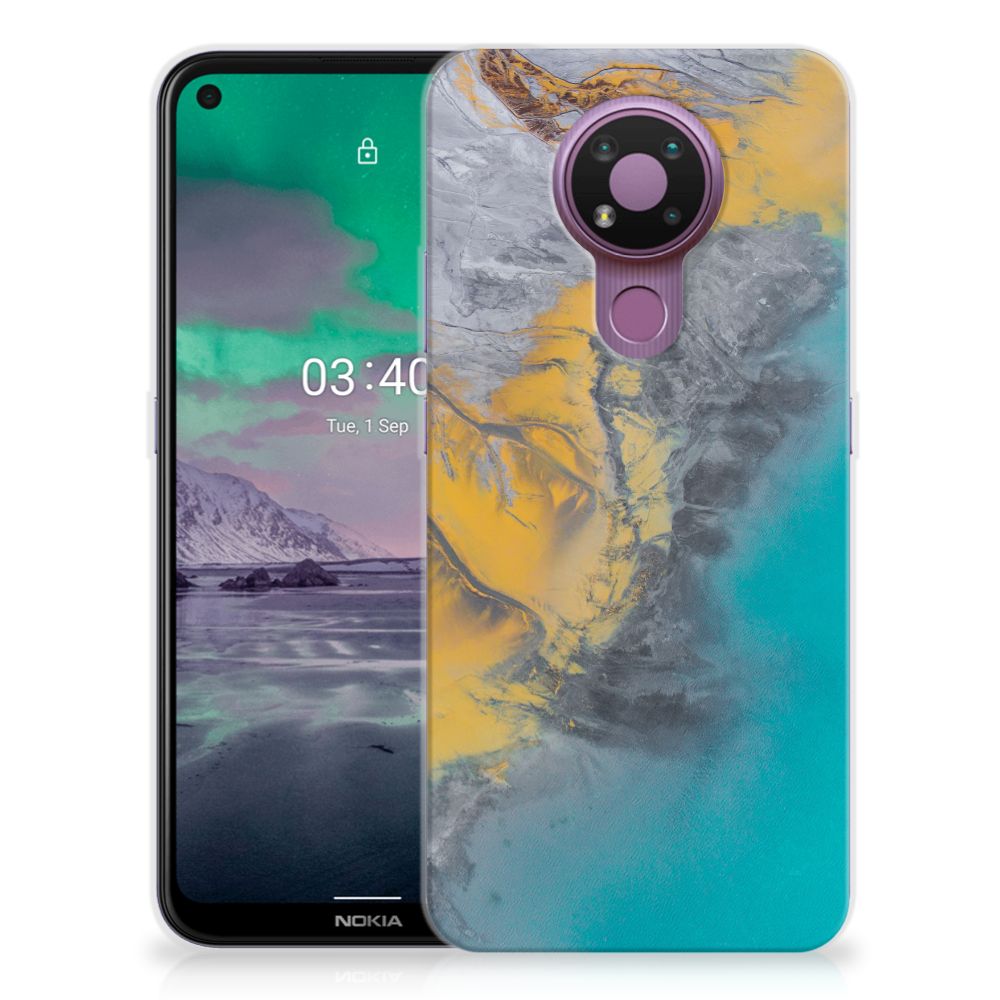 Nokia 3.4 TPU Siliconen Hoesje Marble Blue Gold B2C Telecom