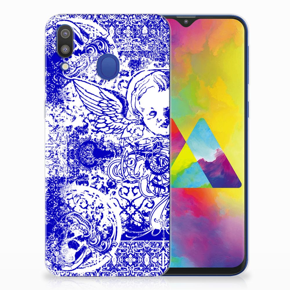 Silicone Back Case Samsung Galaxy M20 (Power) Angel Skull Blauw