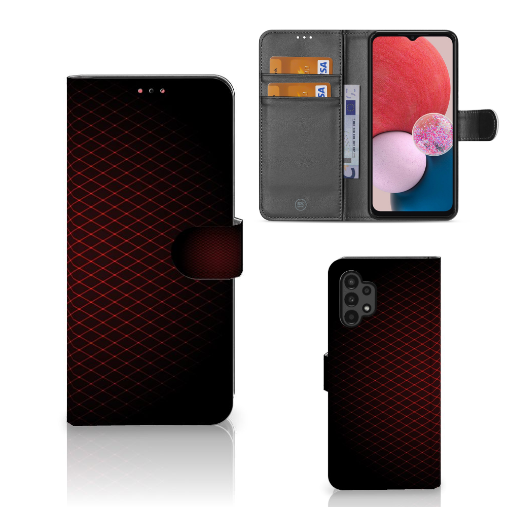 Samsung Galaxy A13 (4G) Telefoon Hoesje Geruit Rood met ruimte voor pasjes en opvallend design.