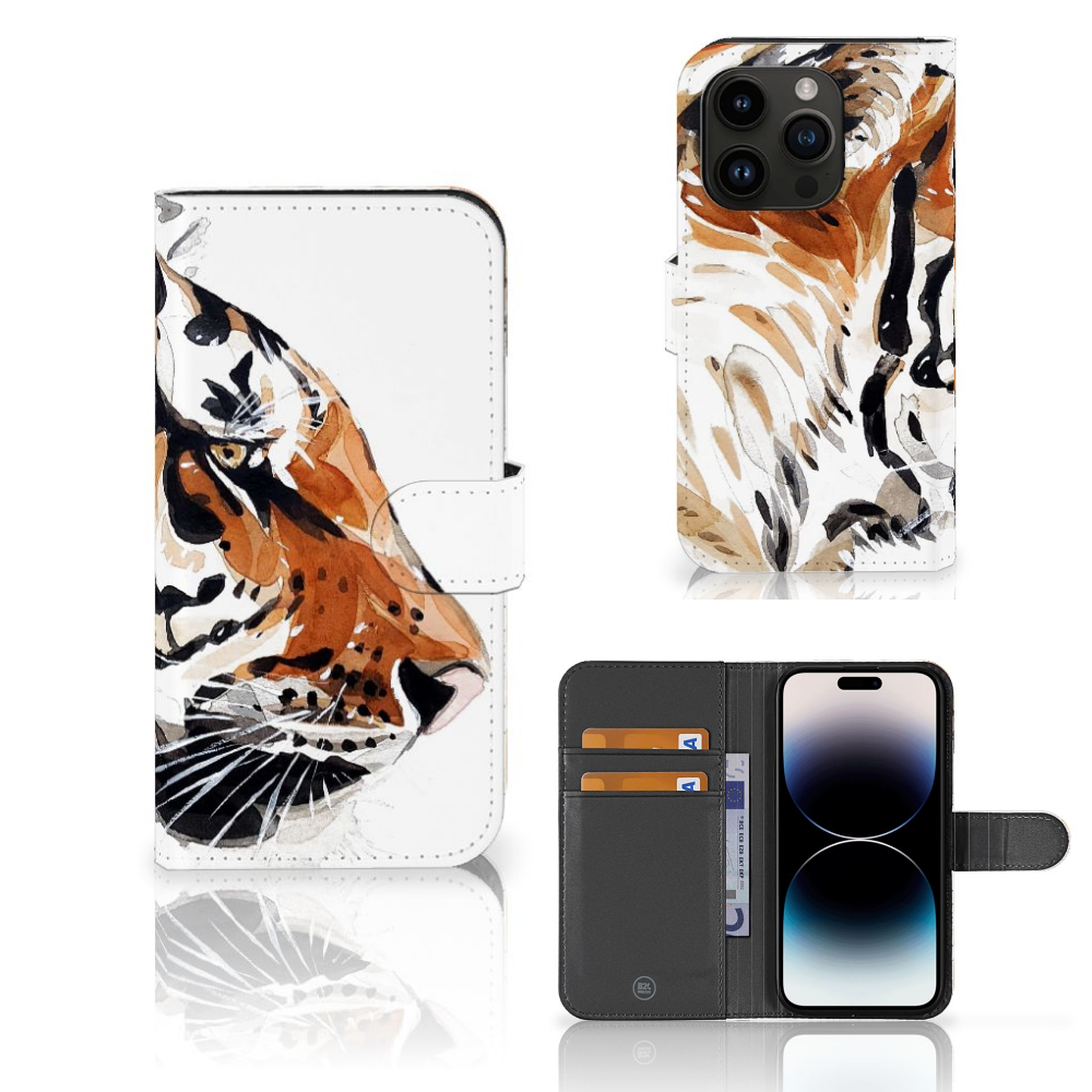 Hoesje iPhone 15 Pro Watercolor Tiger - prachtig design met abstracte tijger đ