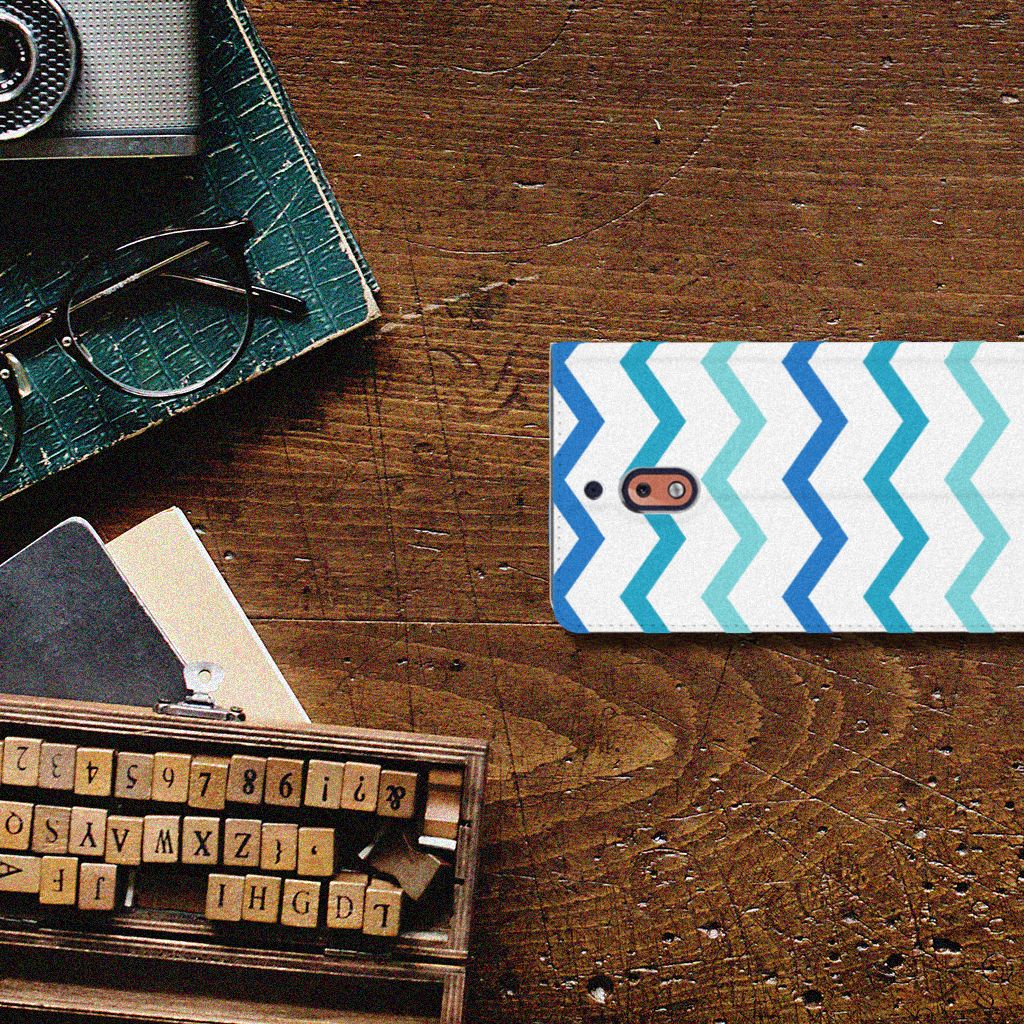 Nokia 2.1 2018 Hoesje met Magneet Zigzag Blauw