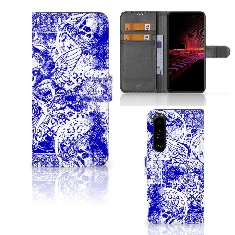 Telefoonhoesje met Naam Sony Xperia 1 III Angel Skull Blauw