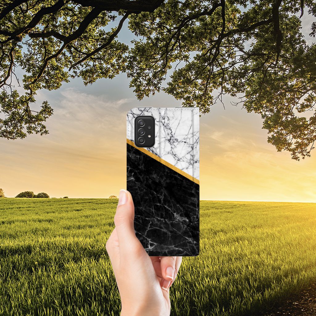 Samsung Galaxy A03s Standcase Marmer Wit Zwart - Origineel Cadeau Man - B2C Telecom