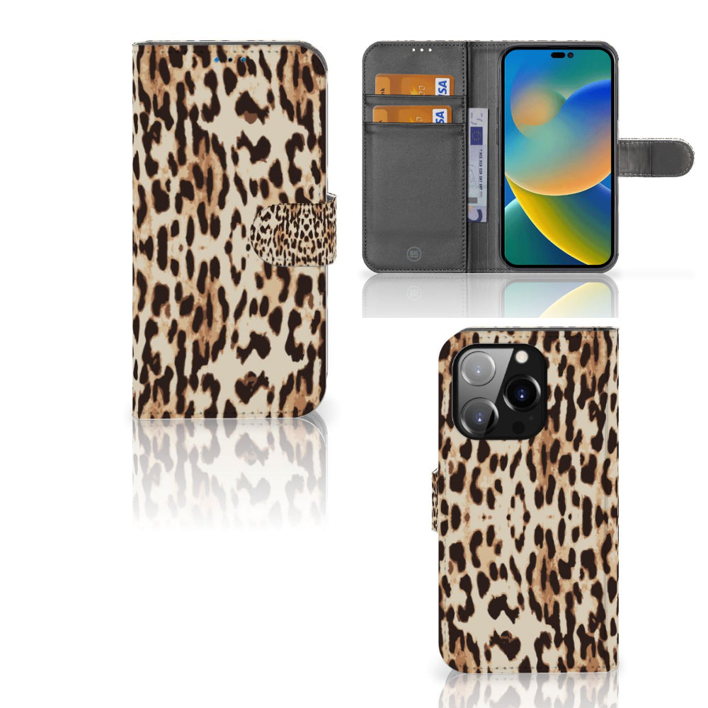 iPhone 14 Pro Telefoonhoesje met Pasjes Leopard