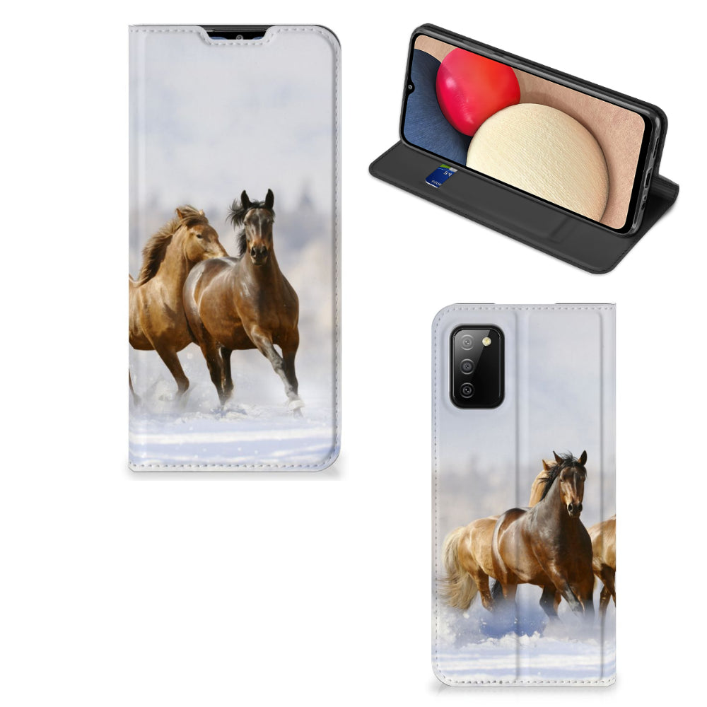 Samsung Galaxy M02s | A02s Hoesje maken Paarden met prachtig paardenprint design en stand case.