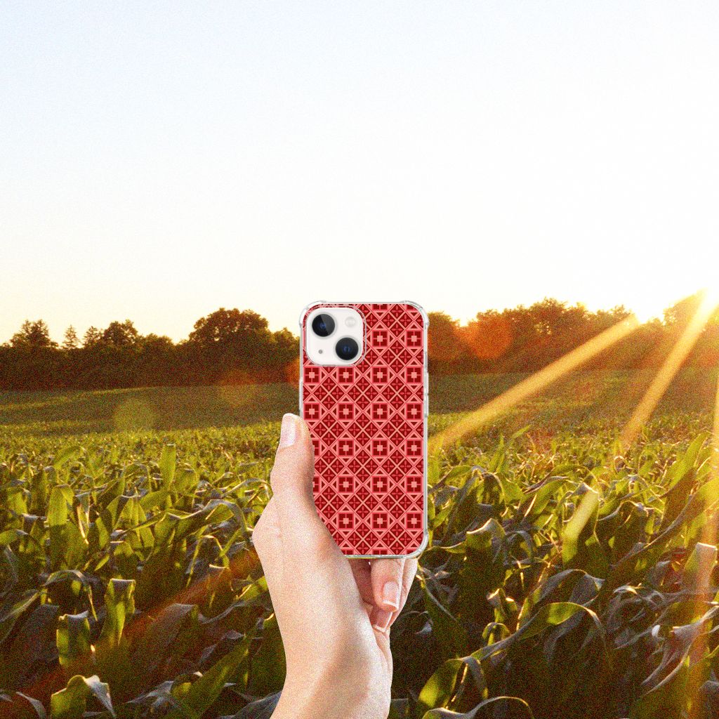 iPhone 13 mini Doorzichtige Silicone Hoesje Batik Rood in zonovergoten veld met maïs