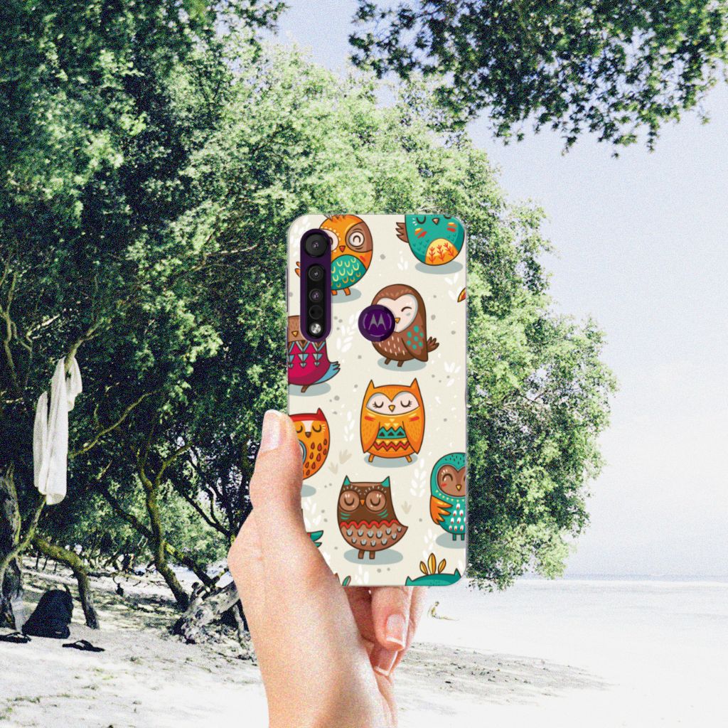 Motorola One Macro TPU Hoesje Vrolijke Uilen B2C Telecom