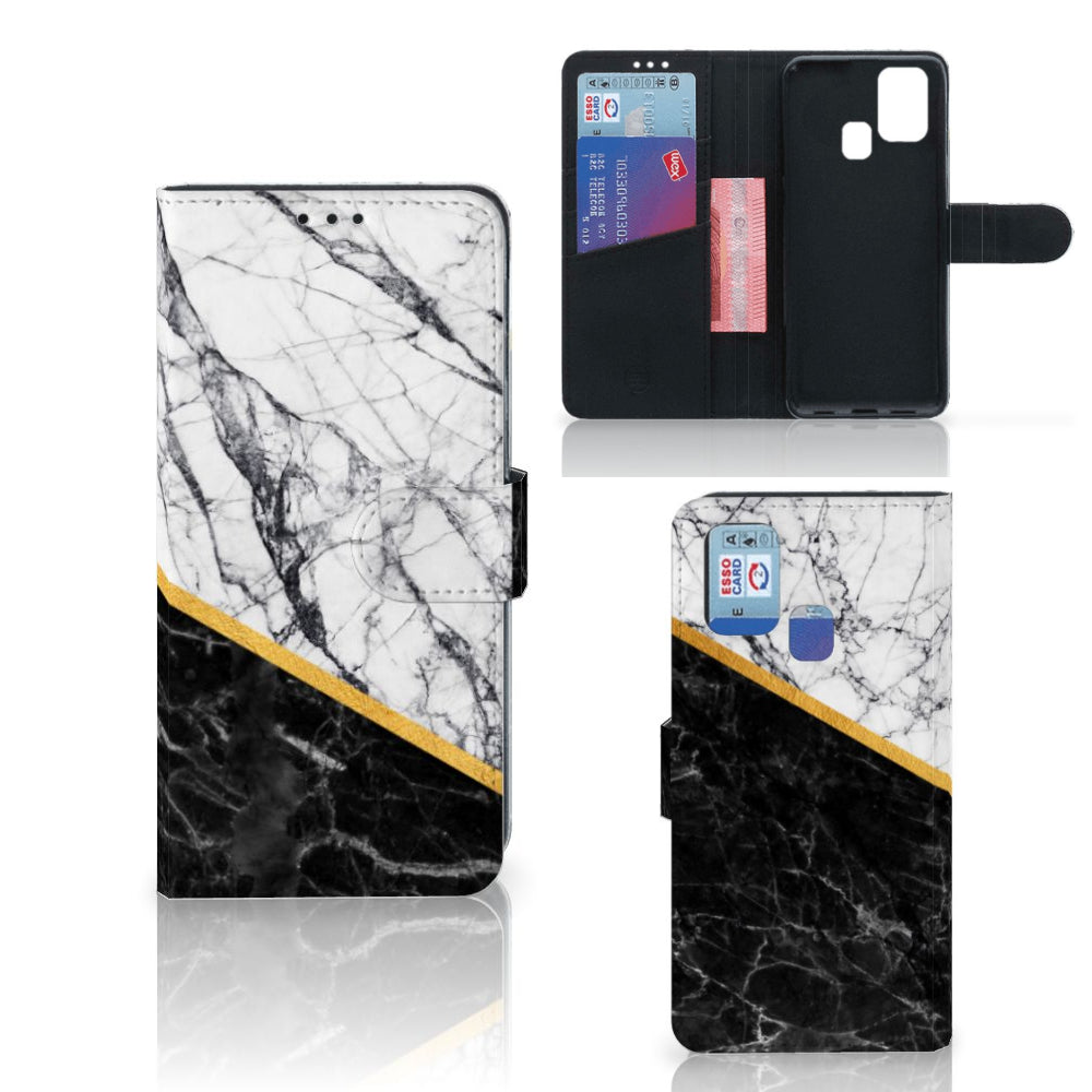 Samsung Galaxy M31 Bookcase Marmer Wit Zwart - Origineel Cadeau Man