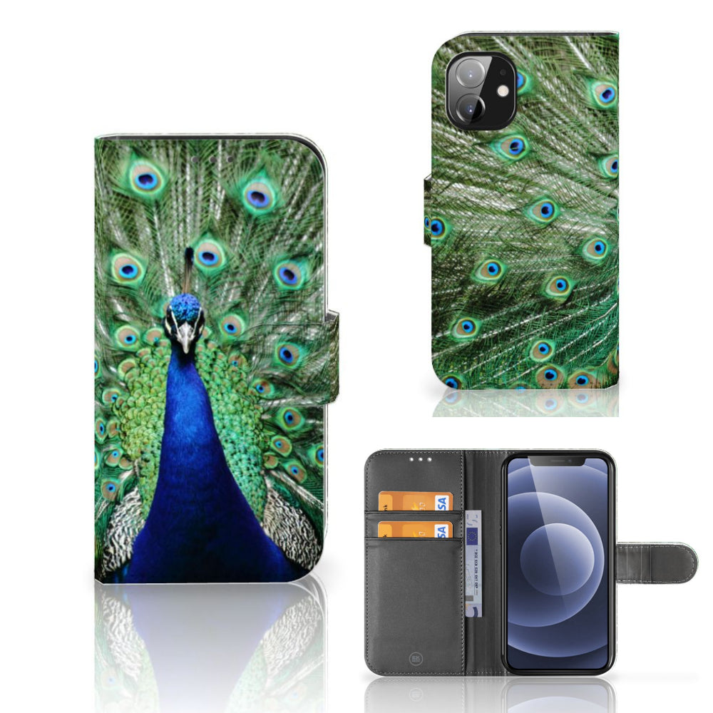 Apple iPhone 12 Mini Telefoonhoesje met Pasjes Pauw