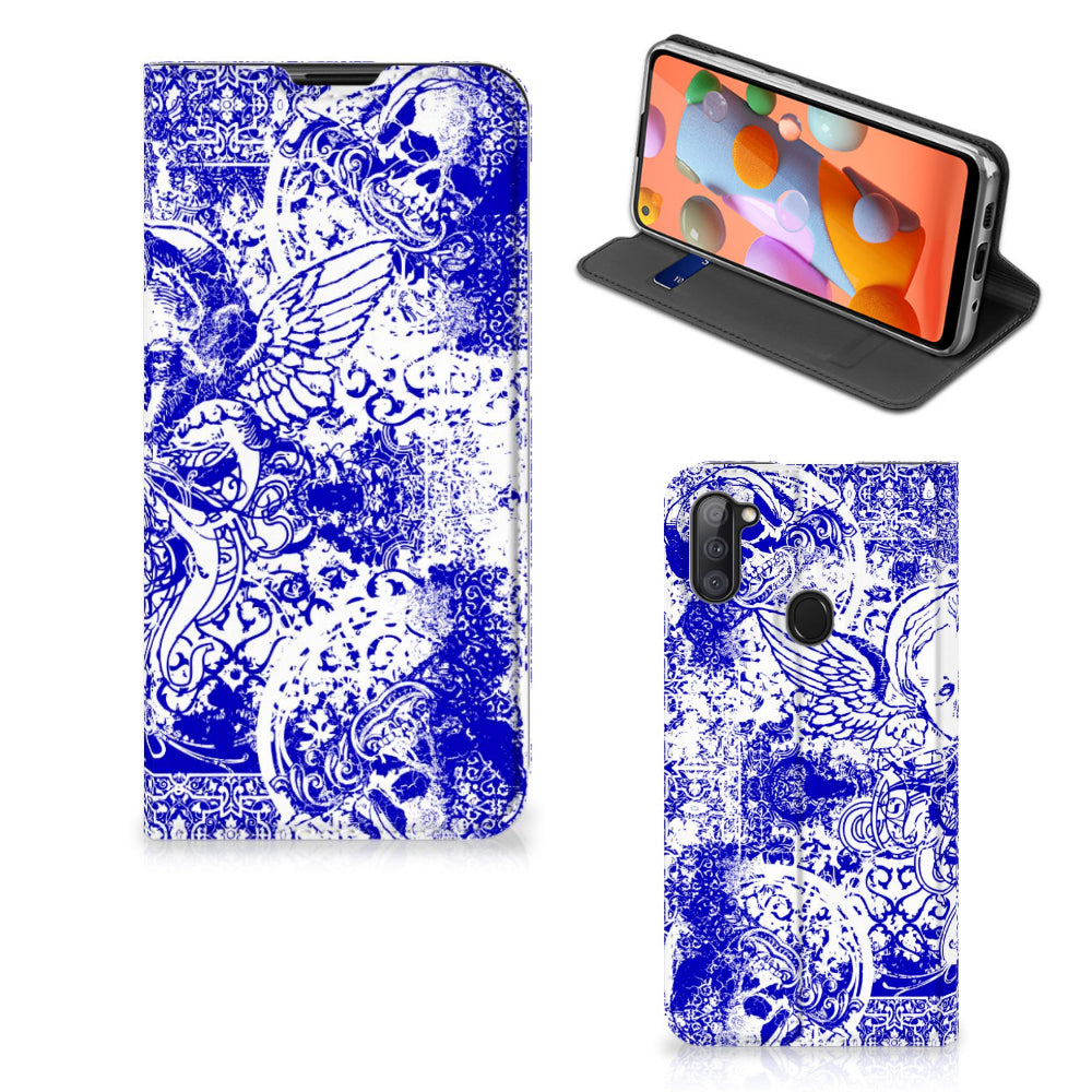 Mobiel BookCase Samsung Galaxy M11 | A11 Angel Skull Blauw