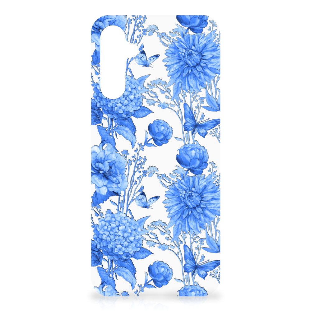 Case voor Samsung Galaxy A14 5G/4G Flowers Blue met blauwe bloemen op witte achtergrond
